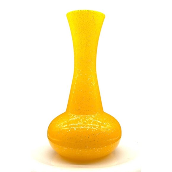 Small Yellow Sparkle Genie Bottle Vase Cased Glass 6.5"H X 3.5"D - Picture 4 of 5